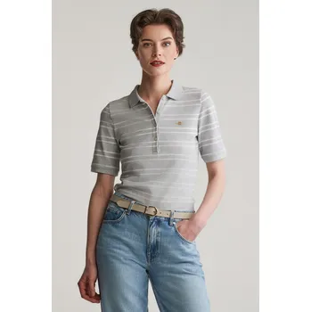 Dámská košile POLOKOŠILE GANT SLIM STRIPE SHIELD SS PIQUE POLO LIGHT GREY MELANGE