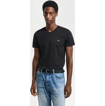 Pánské tričko TRIČKO GANT SLIM SHIELD V-NECK T-SHIRT BLACK