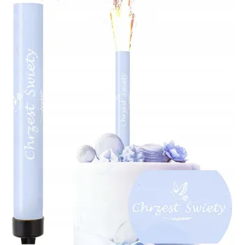 Dortová svíčka DORTOVÁ FONTÁNA s nápisem KŘEST SVATÝ modrá svíčka 12cm 1 Ks