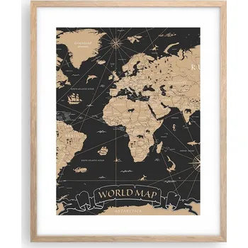 Obraz Obraz plakát na zeď v rámu světlý dub 40x50 mapa světa obrazy do obývacího pokoje