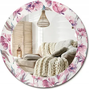 Zrcadlo Kulaté nástěnné dekorativní zrcadlo ve skleněném rámu Pivoňky květiny průměr 60 cm
