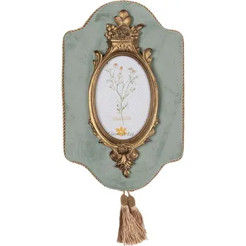 Rám na obraz Zeleno - zlatý nástěnný fotorámeček se střapci Baroque - 21*3*32/ 10*15cm