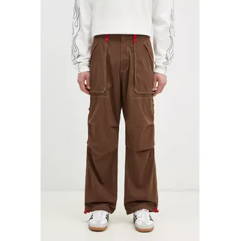 Kalhoty PLEASURES Public Utility pánské, hnědá barva, jednoduché, P24W011, 32, 82X