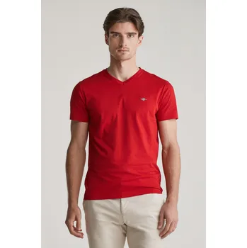 Pánské oblečení TRIČKO GANT SLIM SHIELD V-NECK T-SHIRT RUBY RED