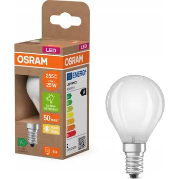 Žárovka LED žárovka P45 E14 1,2W (ekvivalent 25W) 255lm 2700K FILAMENT 213lm/W Třída A OSRAM
