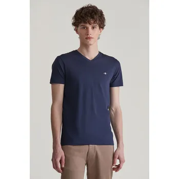Pánské tričko TRIČKO GANT SLIM SHIELD V-NECK T-SHIRT EVENING BLUE