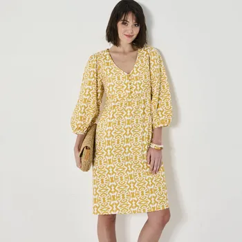 Dámské šaty Krátké rozšířené šaty s potiskem ikat medová/bílá 42