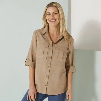 Dámská košile Košile s 3/4 rukávy na ohrnutí, směs bavlny a lnu béžová 54