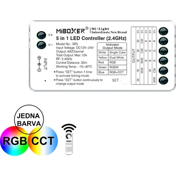 LED osvětlení MiBOXER RF 2.4GHz přijímač / stmívač 5v1 pro jednobarevné LED pásky, CCT, RGB, RGBW a RGBCCT 12A SR5