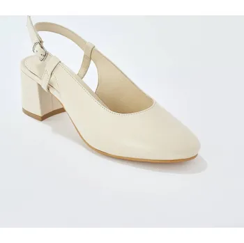 Dámské lodičky Kožené lodičky s otevřenou patou, na podpatku krémová 37