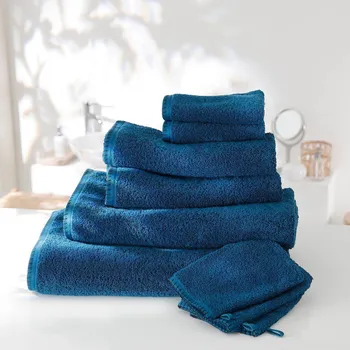 Ručník Blancheporte Jednobarevná froté sada koupelnového textilu, zakončení obšitím paví modrá 2 ručníky 50x100 cm