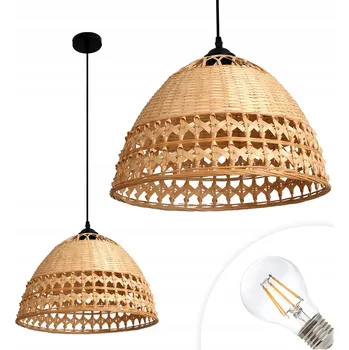 Sada Bambusové Závěsné Svítidlo Pletené Boho + Žárovka 7W E27 Teplá Barva