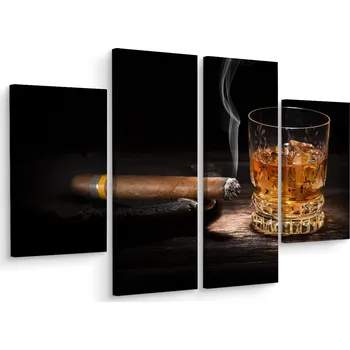 Obraz Čtyřdílný 3D obraz Whisky ve skle s doutníkem 200x150 cm