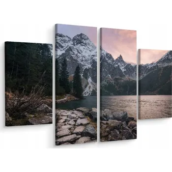 Obraz Obraz 4dílný HORY Jezero Stromy 3D 200x150