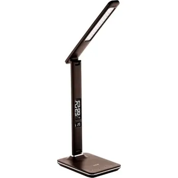 Lampička Kožená stmívatelná LED stolní lampa s displejem 6W 360lm, měnitelná barva světla, hnědá
