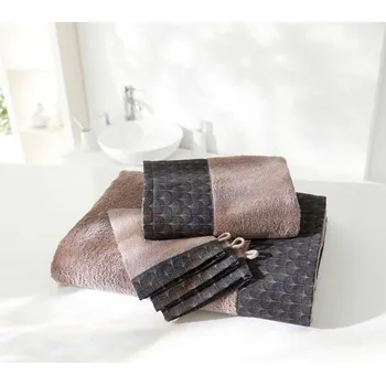 Koupelnový nábytek Blancheporte Froté sada koupelnového textilu s potiskem ginkgo listu čokoládová 2x žínka 15x21 cm
