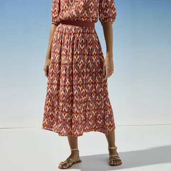 Dámská sukně Midi volánová sukně s potiskem v ikat stylu terakota 38/40