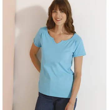 Jednobarevné tričko s tuniským výstřihem tyrkysová 54