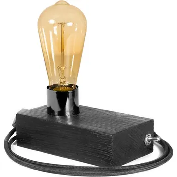 Lampička Stolní Noční Lampa EDISON Černá Dubová 16x9 CM Retro Žárovka E27 40W