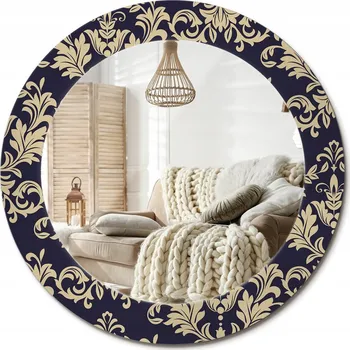 Zrcadlo Stylové kulaté zrcadlo na zeď s potiskem na skle, květinový vzor, průměr 60 cm