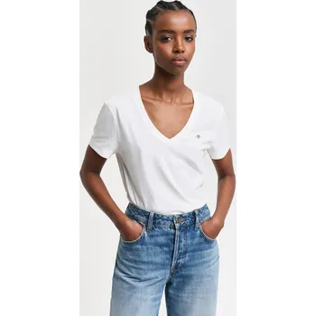 Dámské tričko TRIČKO GANT REG SHIELD SS V-NECK T-SHIRT WHITE