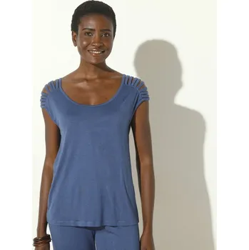 Dámské tričko Jednobarevné tričko s ozdobnými šňůrkami na ramenou indigo 38/40