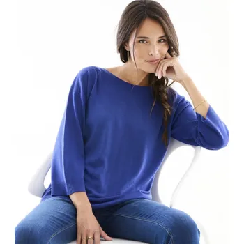 Dámský svetr Pulovr s lodičkovým výstřihem a 7/8 rukávy tmavě modrá 50