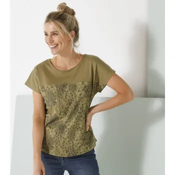 Tričko s kulatým výstřihem a potiskem khaki/olivová 50