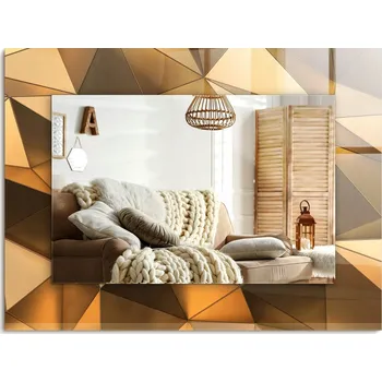 Zrcadlo Nástěnné zrcadlo zdobené grafikou na skle Zlaté geometrické 80x60 cm