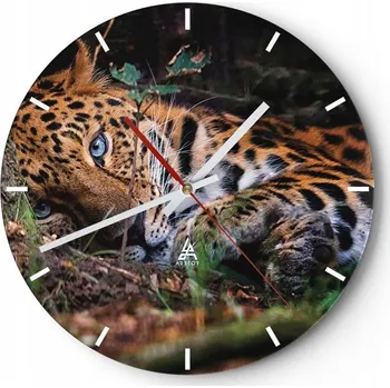 Hodiny Velké nástěnné hodiny na zeď 40x40 Leopardí vzor, skleněné hodiny Kulatý Tiché