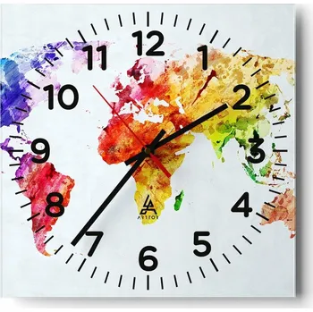 Hodiny Nástěnné hodiny do obýváku 40x40 Mapa světa Bezhlučné hodiny na skle Tiché