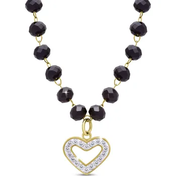 Řetízek biju Řetízek z chirurgické oceli, pozlacený 14K korálkový se srdíčkem a zirkony,3002278