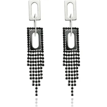Náušnice Yvon Večerní náušnice s černými zirkoniemi a řetízky