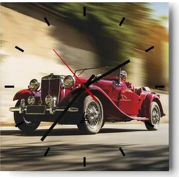 Hodiny Velké nástěnné hodiny 40x40 cm Auto - Skleněné čtvercové tiché hodiny