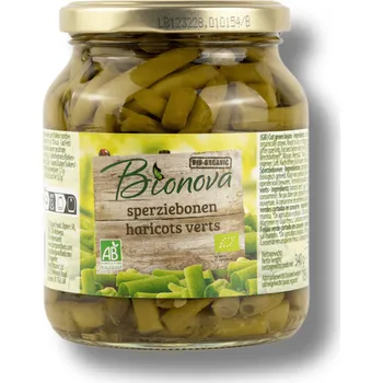 konzervovaná zelenina BIONOVA | Bio Sterilované zelené fazolky univerzální pro saláty, přílohy a hlavní jídla - 340 g