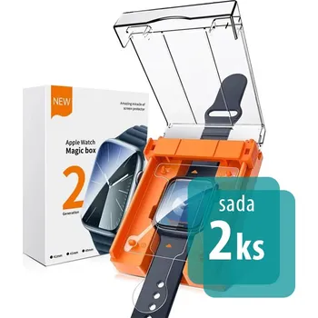 Tvrzené sklo pro Apple Watch 45mm - 7 / 8 / 9 + instalační rámeček - hybridní - sada 2 kusů