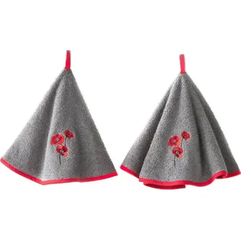 Utěrka Blancheporte Sada 2 froté kulatých utěrek s výšivkou vlčích máků šedá