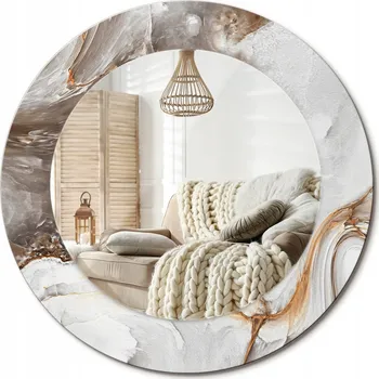 Zrcadlo Kulaté nástěnné dekorativní zrcadlo ve skleněném rámu fi 50 cm Světlý mramor