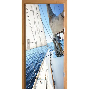 Fototapeta SAMOLEPKA SAMOLEPICÍ NA DVEŘE MOŘE LOĎKA SVĚTLE MODRÁ OZDOBNÁ