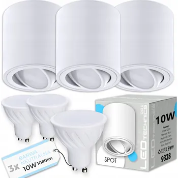 Žárovka 3x SPOT SVÍTIDLO NA OMÍTKU TUBA HALOGENOVÁ GU10 10W neutrální LED žárovka