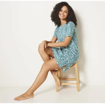 Dámská noční košile Krátká noční košile s krátkými rukávy, potisk Zvířecí srst smaragdová/režná 42/44