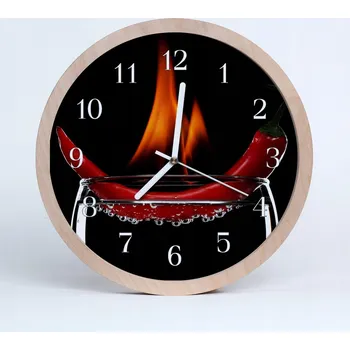 Hodiny Dřevěné nástěnné hodiny Tiché Ohnivé chilli Kuchyně
