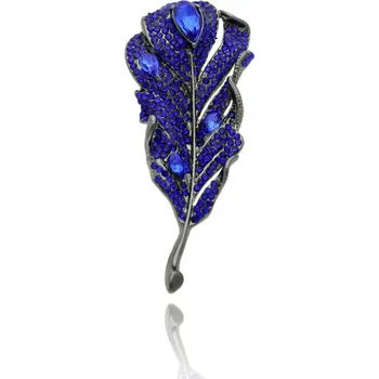 Brož Yvon Brož ve tvaru peříčka s modrými zirkony