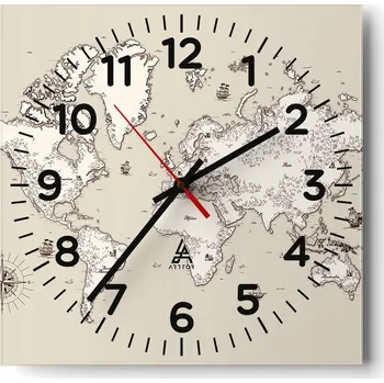 Hodiny Kuchyňské nástěnné hodiny 30x30 Mapa světa Skleněné hodiny do obýváku Tiché