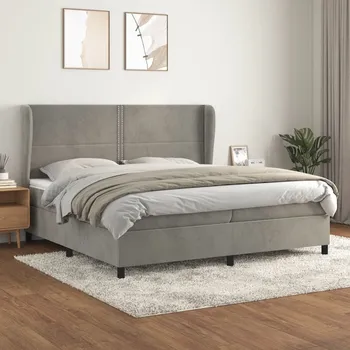 Postel vidaXL Box spring postel s matrací 200x200 cm samet [3129172] Barva: světle šedá