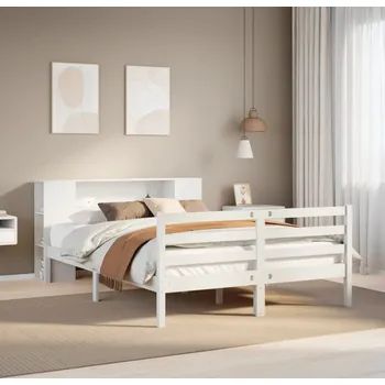 Postel vidaXL Postel s knihovnou bez matrace 150x200 cm masivní borovice [3321854] Barva: Bílá