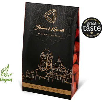 Karlovy mandle v hořké čokoládě a v chilli se solí, 90g