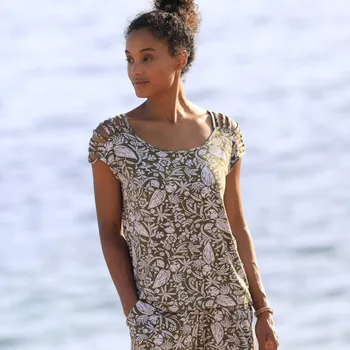 Dámské tričko Tričko s ozdobnými šňůrkami na ramenou, s potiskem khaki/bílá 46/48