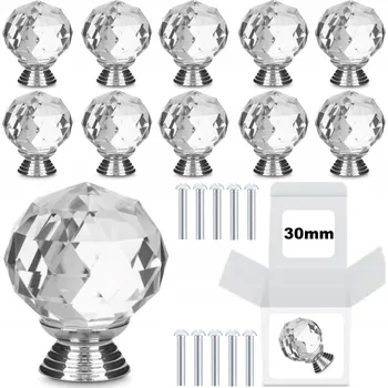 Nábytkové kování Nábytková Úchytka Knopka na nábytek 30 mm 10 KUSŮ Křišťálová úchytka stříbrná