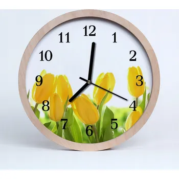 Hodiny Dřevěné nástěnné hodiny tiché Tulipány Květiny 25 cm